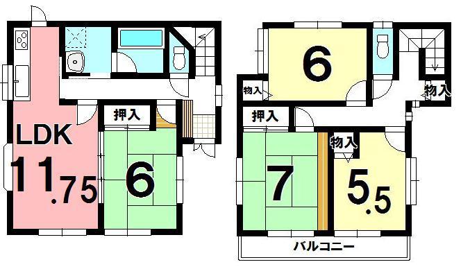 Floor plan. 17.8 million yen, 4LDK, Land area 101.75 sq m , Veranda of the building area 92.4 sq m 2 surface More Terrace roof