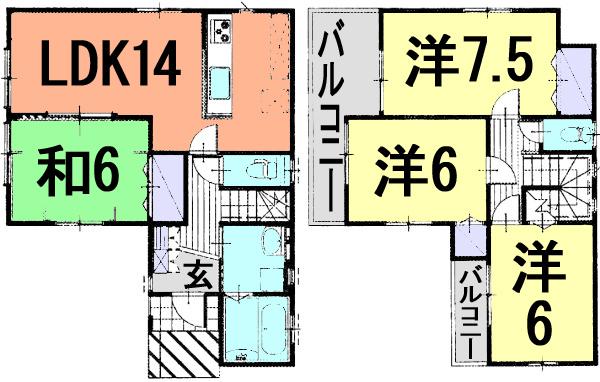 Floor plan. (5 Building), Price 18.4 million yen, 4LDK, Land area 122.89 sq m , Building area 91.08 sq m