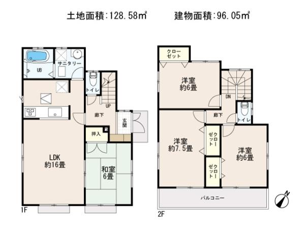 Floor plan. 31,800,000 yen, 4LDK, Land area 128.58 sq m , Building area 96.05 sq m