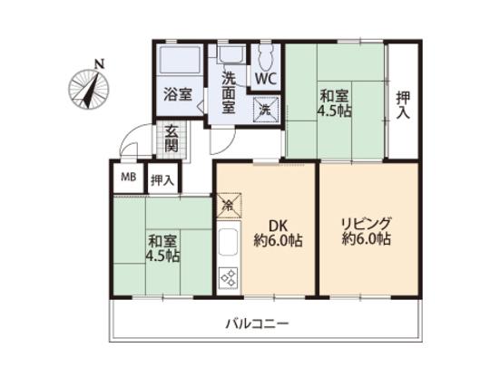 Floor plan. 3DK, Price 6.9 million yen, Occupied area 46.78 sq m , Balcony area 9.6 sq m floor plan