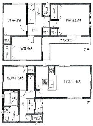 Floor plan. (Building 2), Price 24,800,000 yen, 3LDK+S, Land area 108.28 sq m , Building area 93.55 sq m