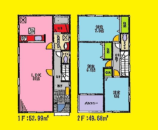 Floor plan. (Building 2), Price 28.8 million yen, 3LDK, Land area 182.37 sq m , Building area 102.67 sq m