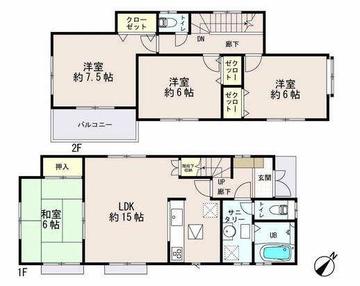 Floor plan. 28.8 million yen, 4LDK, Land area 144.32 sq m , Building area 96.05 sq m 8 Building