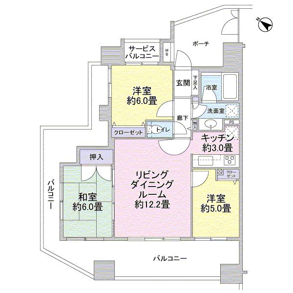 Floor plan. 3LDK, Price 24,300,000 yen, Occupied area 68.28 sq m , Balcony area 29.98 sq m