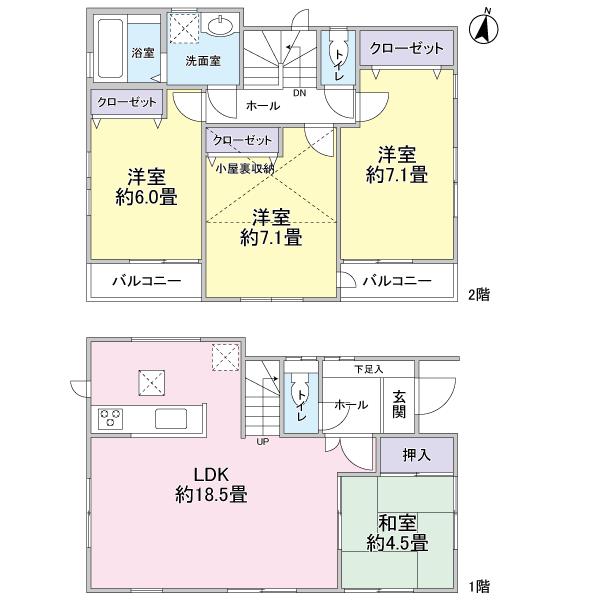 Floor plan. 21,800,000 yen, 4LDK, Land area 97.18 sq m , Building area 98.95 sq m
