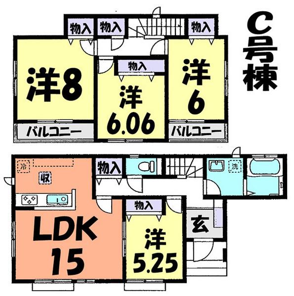 Floor plan. (C Building), Price 23,300,000 yen, 4LDK, Land area 120.71 sq m , Building area 97.7 sq m