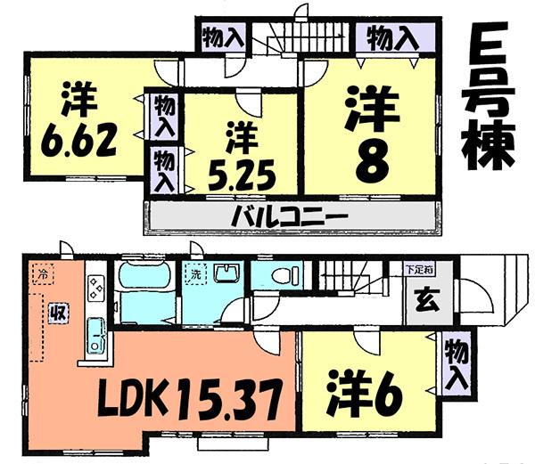 Floor plan. (E Building), Price 23.8 million yen, 4LDK, Land area 120.73 sq m , Building area 97.7 sq m