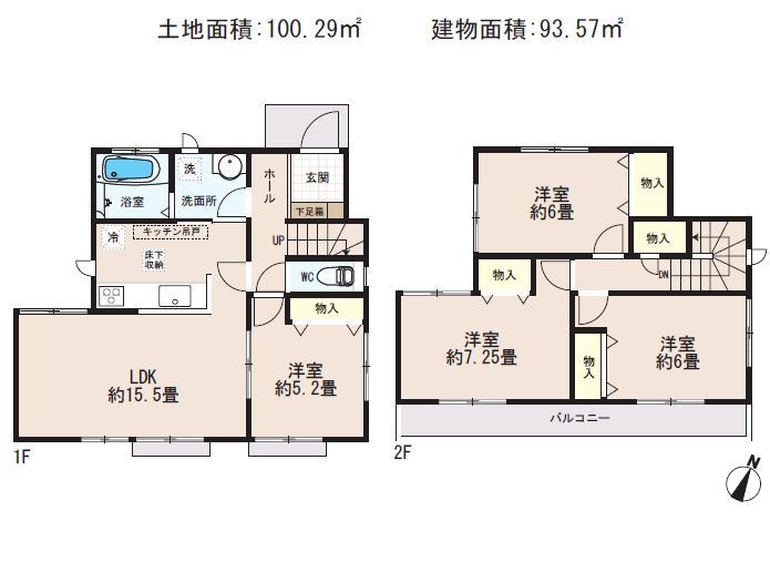 Floor plan. (1), Price 19,800,000 yen, 4LDK, Land area 100.29 sq m , Building area 93.57 sq m