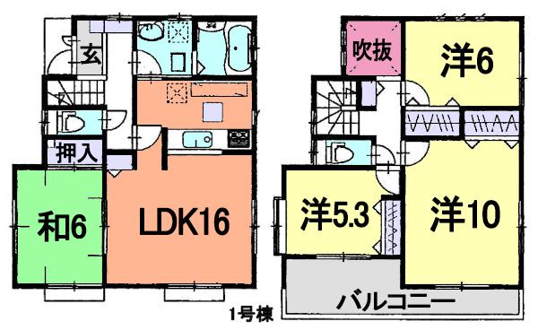 Floor plan. (1 Building), Price 21,800,000 yen, 4LDK, Land area 161.55 sq m , Building area 101.02 sq m