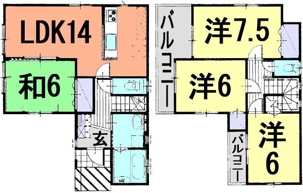 Floor plan. (5 Building), Price 18.4 million yen, 4LDK, Land area 122.89 sq m , Building area 91.08 sq m