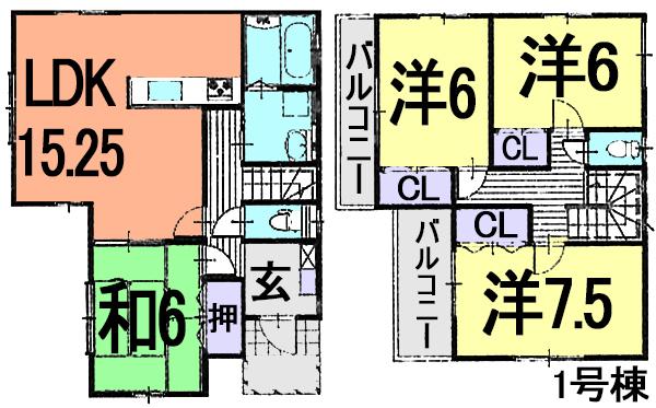 Floor plan. (1 Building), Price 19,400,000 yen, 4LDK, Land area 122.89 sq m , Building area 99.36 sq m