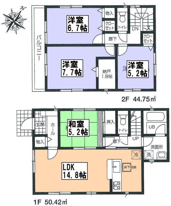 Floor plan. (1 Building), Price 27,800,000 yen, 4LDK+S, Land area 115 sq m , Building area 95.17 sq m