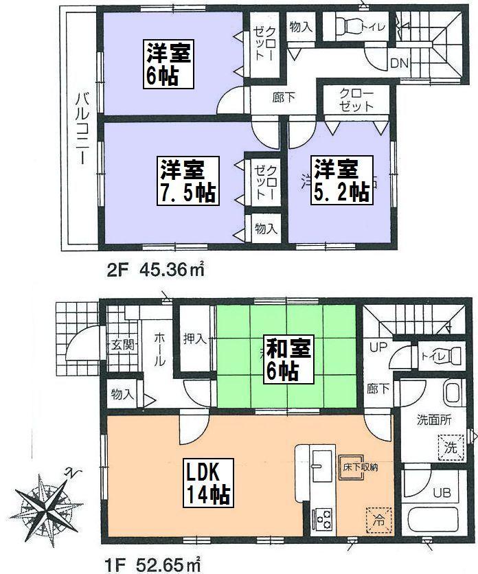 Floor plan. (4 Building), Price 27,800,000 yen, 4LDK, Land area 115 sq m , Building area 98.01 sq m
