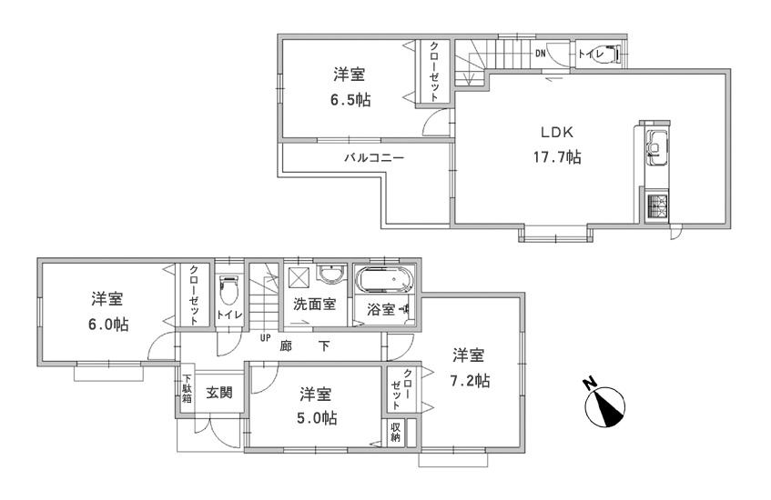Floor plan. (II-1 Building), Price 34,800,000 yen, 4LDK, Land area 105.13 sq m , Building area 97.71 sq m