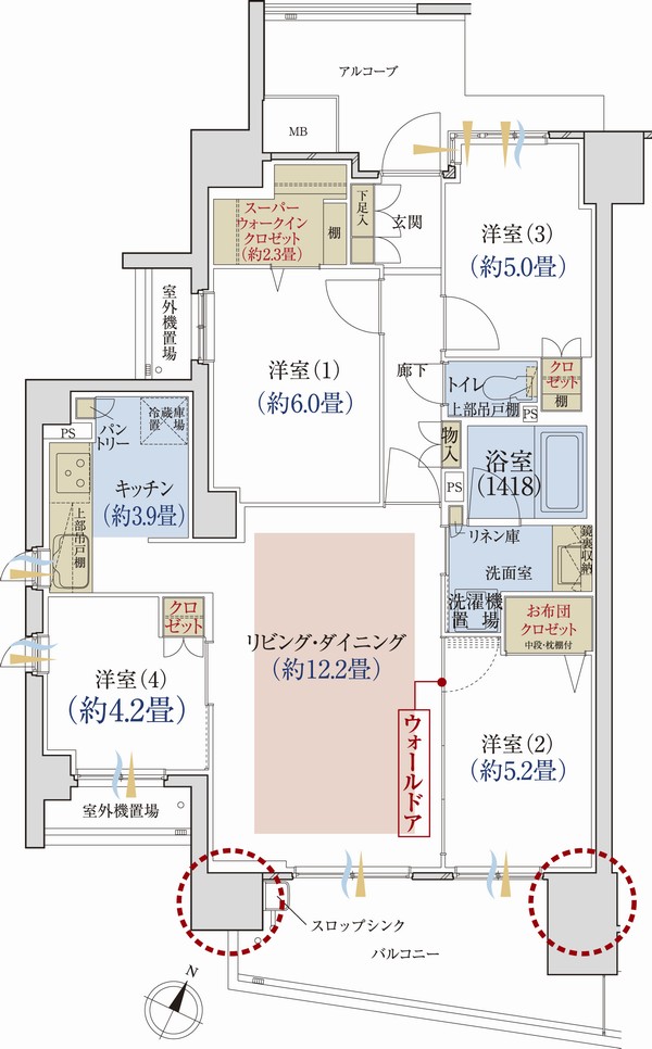 Other. A type ・ 4LDK + SWIC + FC Occupied area / 81.56 sq m balcony area / 11.5 sq m  Outdoor unit yard area / 3.9 sq m alcove area / 7.1 sq m   ※ SWIC = Super walk-in closet, FC = futon closet