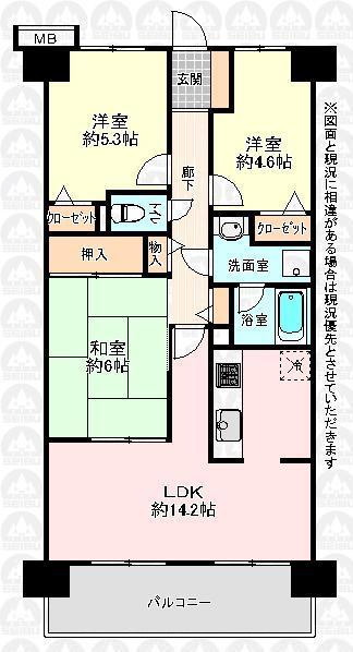 Floor plan. 3LDK, Price 15.9 million yen, Occupied area 65.55 sq m , Balcony area 9.1 sq m floor plan
