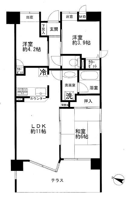 Floor plan. 3LDK, Price 11.5 million yen, Occupied area 56.04 sq m