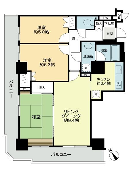 Floor plan. 3LDK, Price 26,800,000 yen, Occupied area 70.54 sq m , Balcony area 20.13 sq m
