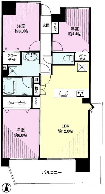 Floor plan. 3LDK, Price 25,800,000 yen, Occupied area 63.89 sq m , Balcony area 12.71 sq m floor plan