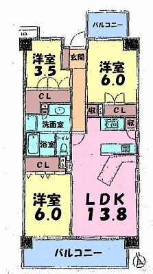 Floor plan. 3LDK, Price 17.8 million yen, Footprint 69.4 sq m , Balcony area 11.85 sq m