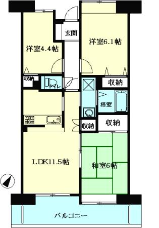 Floor plan. 3LDK, Price 13.7 million yen, Occupied area 60.57 sq m , Balcony area 9 sq m