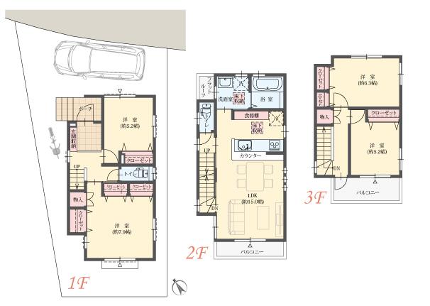 Floor plan. (A Building), Price 42,800,000 yen, 4LDK, Land area 92.35 sq m , Building area 101.01 sq m