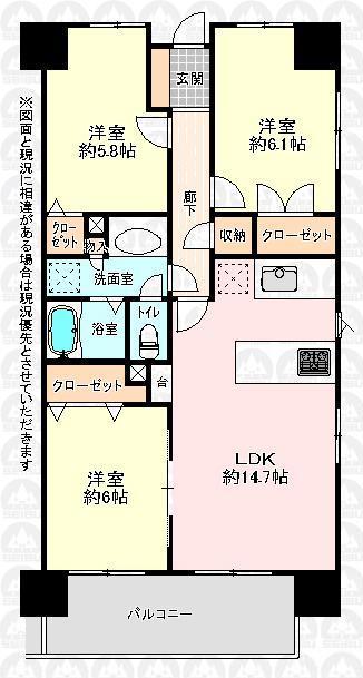 Floor plan. 3LDK, Price 17.8 million yen, Footprint 69.4 sq m , Balcony area 11.85 sq m floor plan