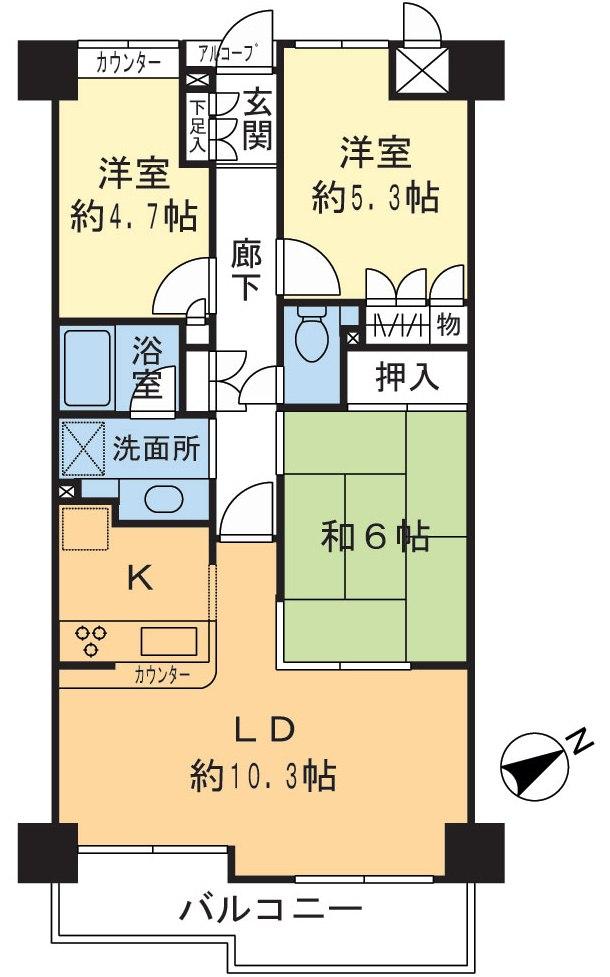 Floor plan. 3LDK, Price 23.8 million yen, Occupied area 65.54 sq m , Balcony area 7.44 sq m