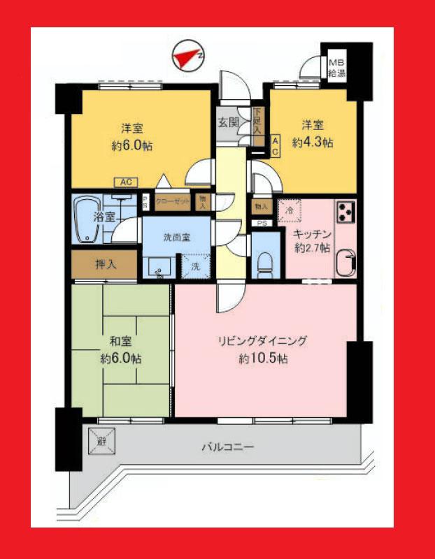 Floor plan. 3LDK, Price 28.8 million yen, Occupied area 65.29 sq m , Balcony area 11.32 sq m southeast! Warm natural light in all rooms have cramping.
