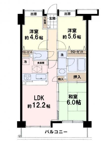 Floor plan. 3LDK, Price 22,800,000 yen, Footprint 60.9 sq m , Good per sun onto a balcony area 8.03 sq m southeast balcony