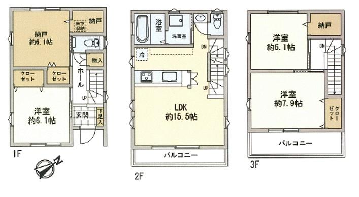 Floor plan. (1 Building), Price 39,800,000 yen, 3LDK+S, Land area 89.39 sq m , Building area 103.09 sq m
