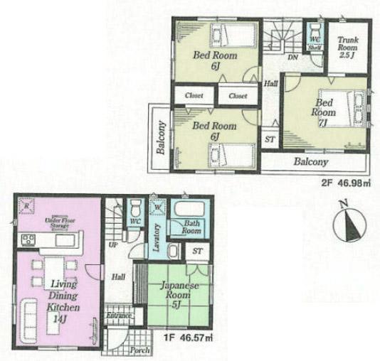 Floor plan. (Building 2), Price 31,800,000 yen, 4LDK, Land area 121.66 sq m , Building area 93.55 sq m