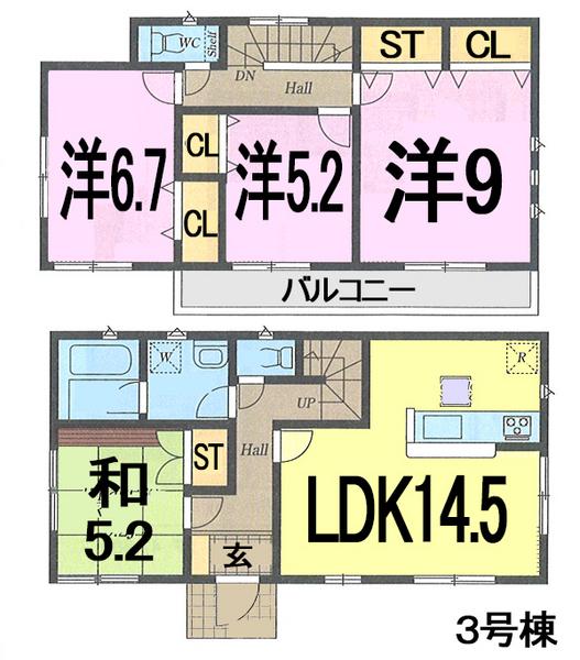 Floor plan. (3 Building), Price 31,800,000 yen, 4LDK, Land area 121.72 sq m , Building area 95.57 sq m