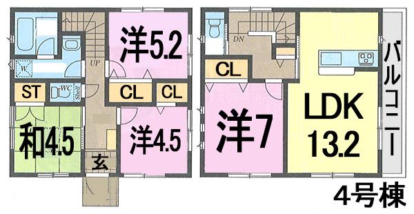 Floor plan. (4 Building), Price 30,800,000 yen, 4LDK, Land area 103.1 sq m , Building area 85.04 sq m
