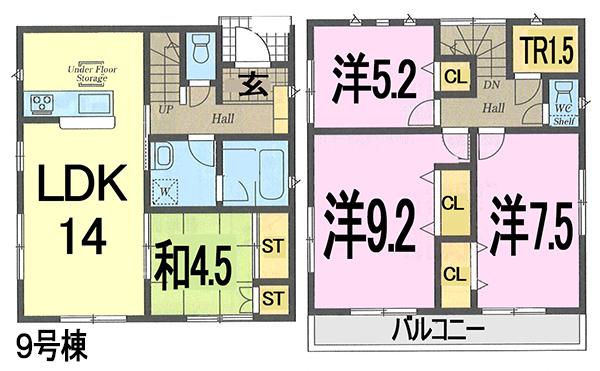 Floor plan. (9 Building), Price 28.8 million yen, 4LDK, Land area 141.79 sq m , Building area 95.58 sq m
