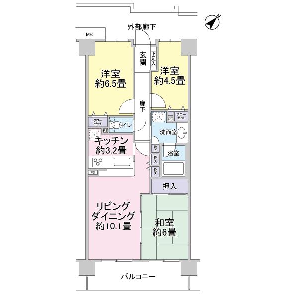 Floor plan. 3LDK, Price 25,850,000 yen, Occupied area 66.79 sq m , Between the balcony area 9.8 sq m floor plan