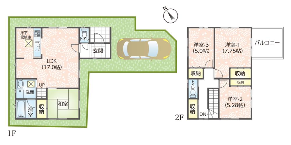 Building plan example (floor plan). Building plan example (6 Building) 4LDK, Land price 20,725,000 yen, Land area 100.1 sq m , Building price 14,275,000 yen, Building area 94.39 sq m