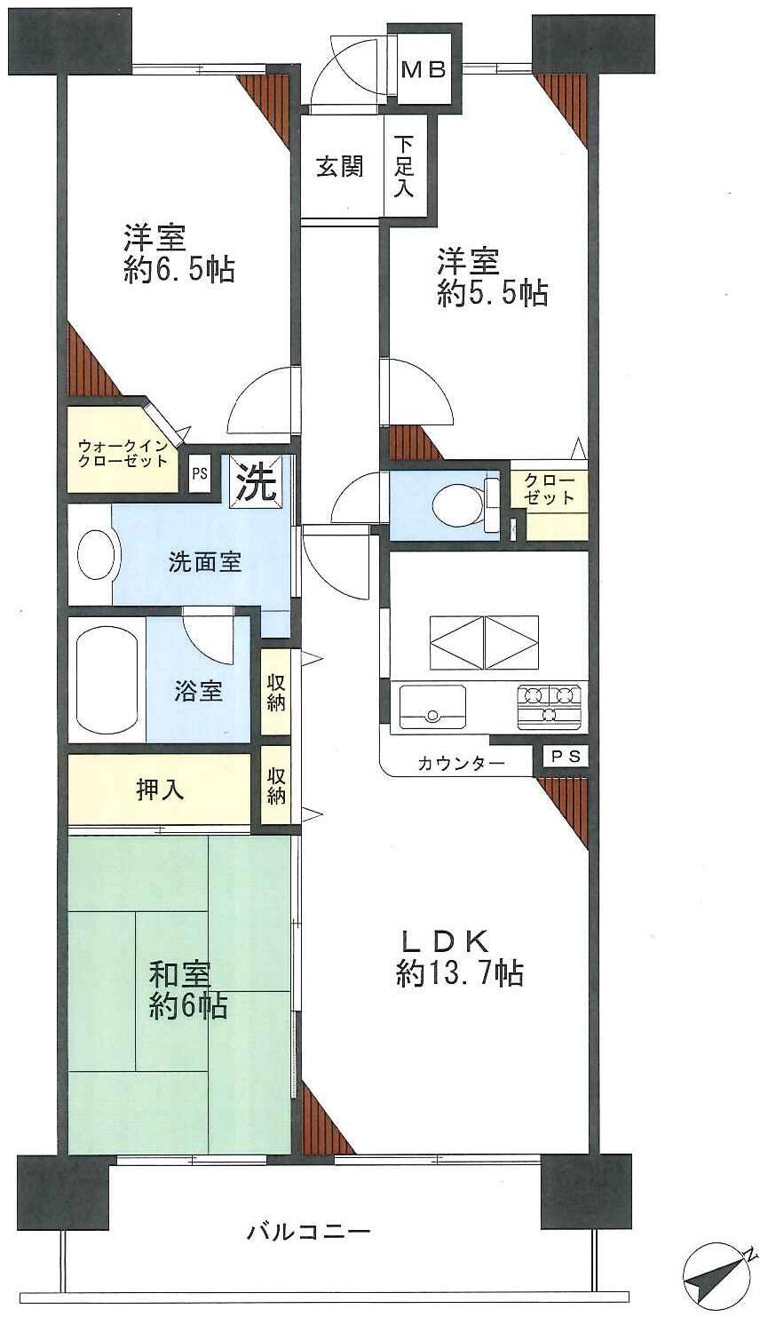 Floor plan. 3LDK, Price 12.6 million yen, Occupied area 70.77 sq m , Balcony area 10.6 sq m
