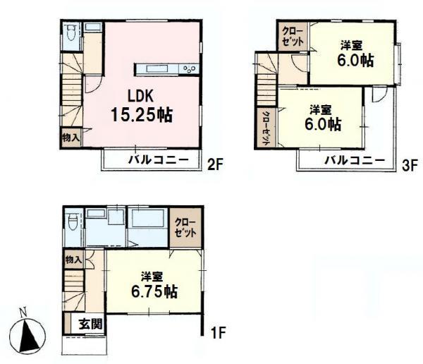 Floor plan. 33,800,000 yen, 3LDK, Land area 77.07 sq m , Building area 88 sq m LDK15 quires more ・ Breadth of the total room 6.0 quires more leeway