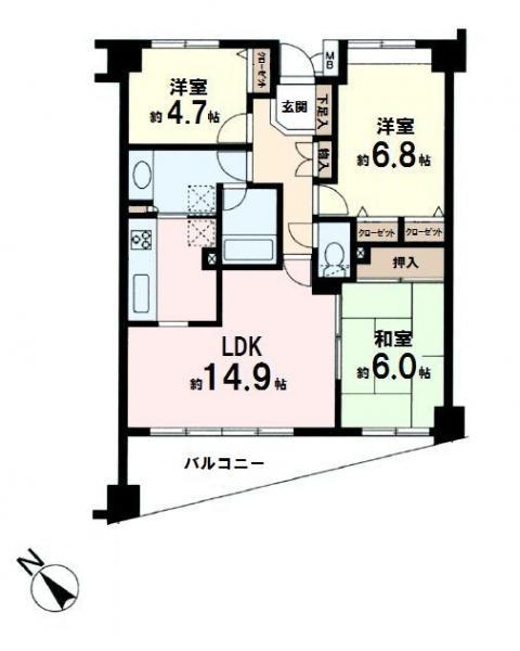 Floor plan. 3LDK, Price 31.5 million yen, Occupied area 72.77 sq m , Overlook Mt. Fuji from the balcony on the day that is clear of the balcony area 7.86 sq m air