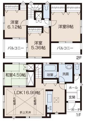 Floor plan. Price 54,800,000 yen, 4LDK, Land area 100 sq m , Building area 98.74 sq m