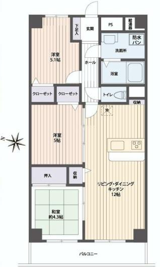 Floor plan. 3LDK, Price 16,900,000 yen, Footprint 61.6 sq m , Balcony area 6.77 sq m