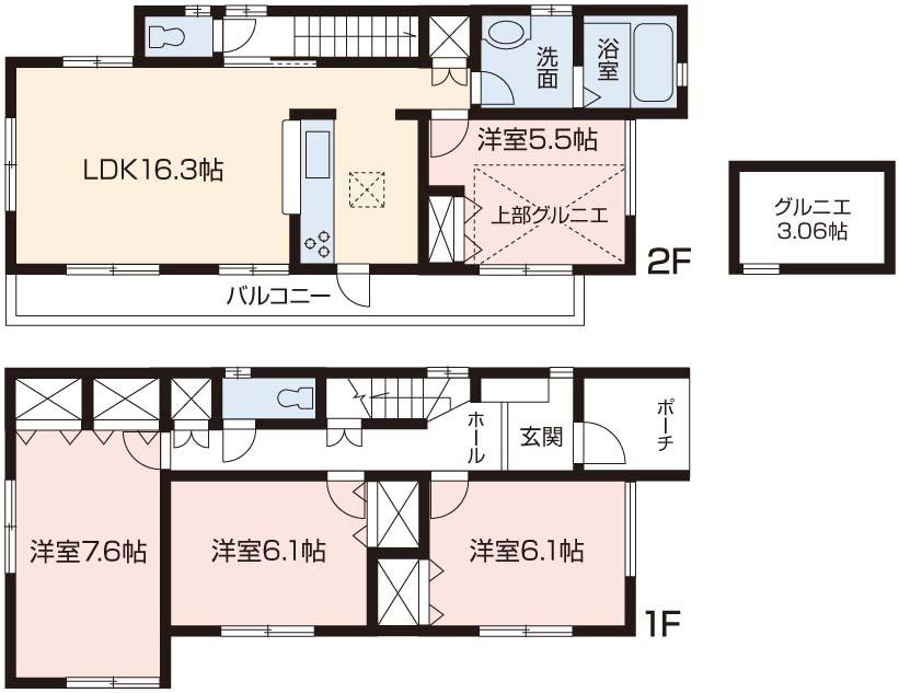 Floor plan. (6 Building), Price 43,800,000 yen, 4LDK, Land area 110 sq m , Building area 99.78 sq m