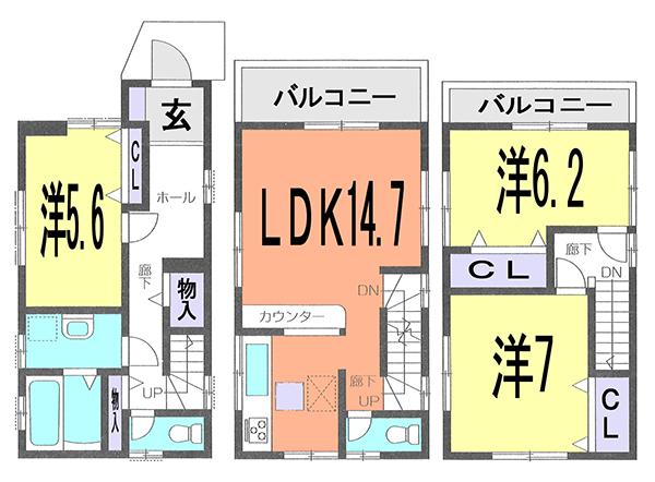 Floor plan. 24.5 million yen, 3LDK, Land area 68.77 sq m , Building area 91.08 sq m