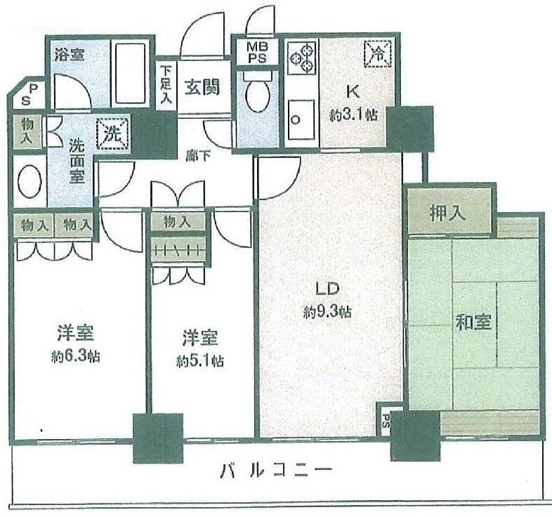 Floor plan. 3LDK, Price 26,900,000 yen, Occupied area 71.59 sq m , Balcony area 13.12 sq m