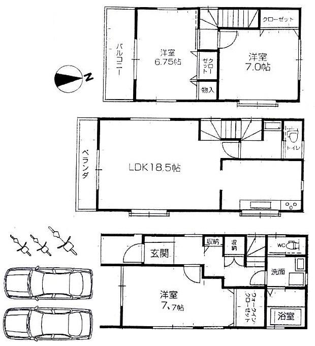 Building plan example (floor plan). Building plan example: Building price 15.8 million yen, Building area 99.36 sq m  3LDK