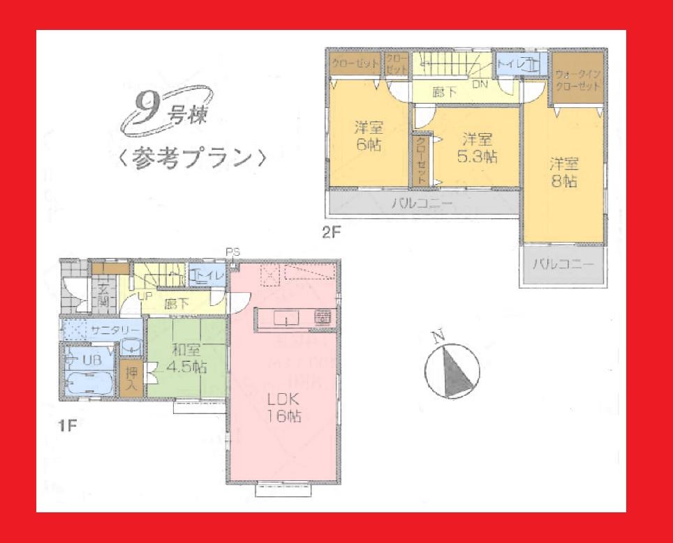 Building plan example (floor plan). Building plan example (9 compartment) 4LDK, Land price 21,800,000 yen, Land area 102.54 sq m , Building price 11 million yen, Building area 96.05 sq m