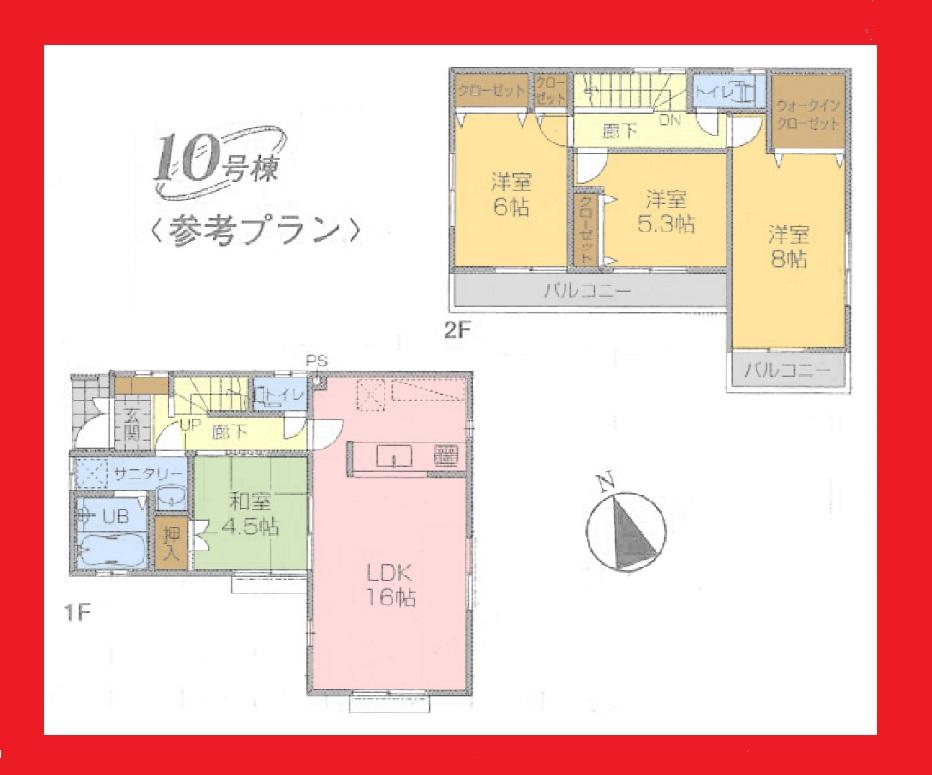 Building plan example (floor plan). Building plan example (10 compartment) 4LDK, Land price 21,800,000 yen, Land area 102.63 sq m , Building price 11 million yen, Building area 96.05 sq m