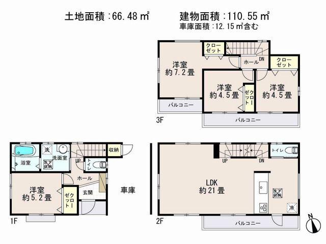 Floor plan. 42,800,000 yen, 4LDK, Land area 66.48 sq m , Building area 110.55 sq m