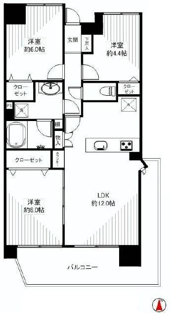 Floor plan. 3LDK, Price 25,800,000 yen, Occupied area 63.89 sq m , Good Floor balcony area 12.71 sq m usability